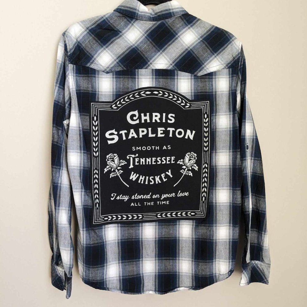 Chris Stapleton Country Western Music Band Custom Flannel Button Down Shirt Sz S